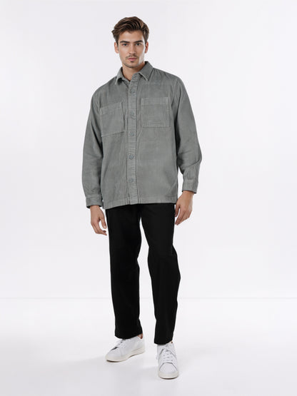Celio* Men Grey Solid Overshirt Cotton Shirts