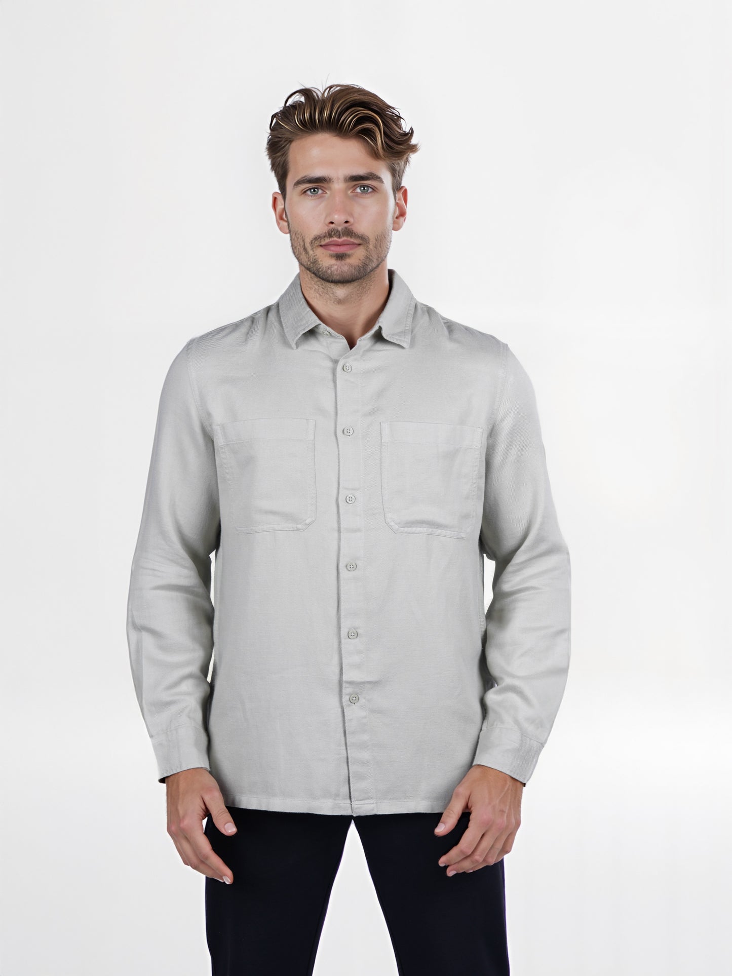 Celio* Solid Overshirt Linen-Blend Green Shirt