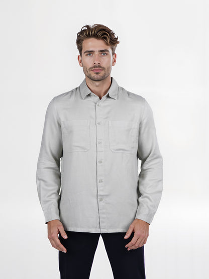 Celio* Solid Overshirt Linen-Blend Green Shirt