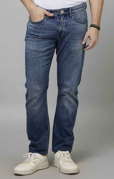 Celio* Cotton-Blend Straight Slim Fit Navy Blue Jean