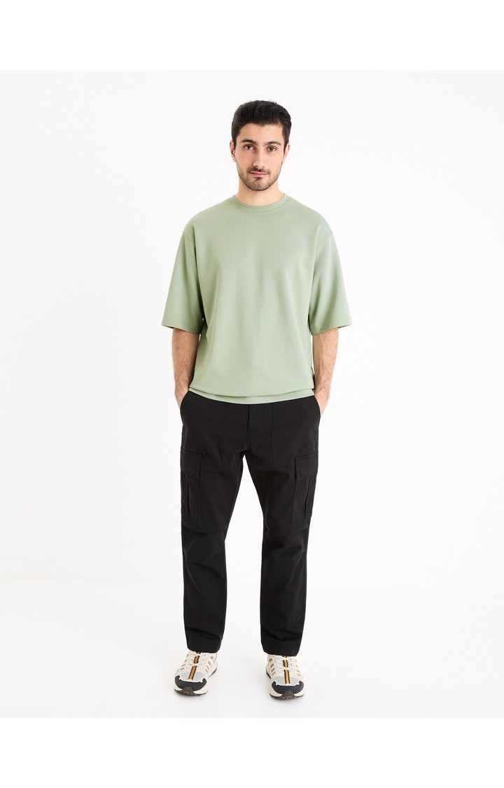 Celio* Solid Boxy Fit Cotton Green T-Shirt