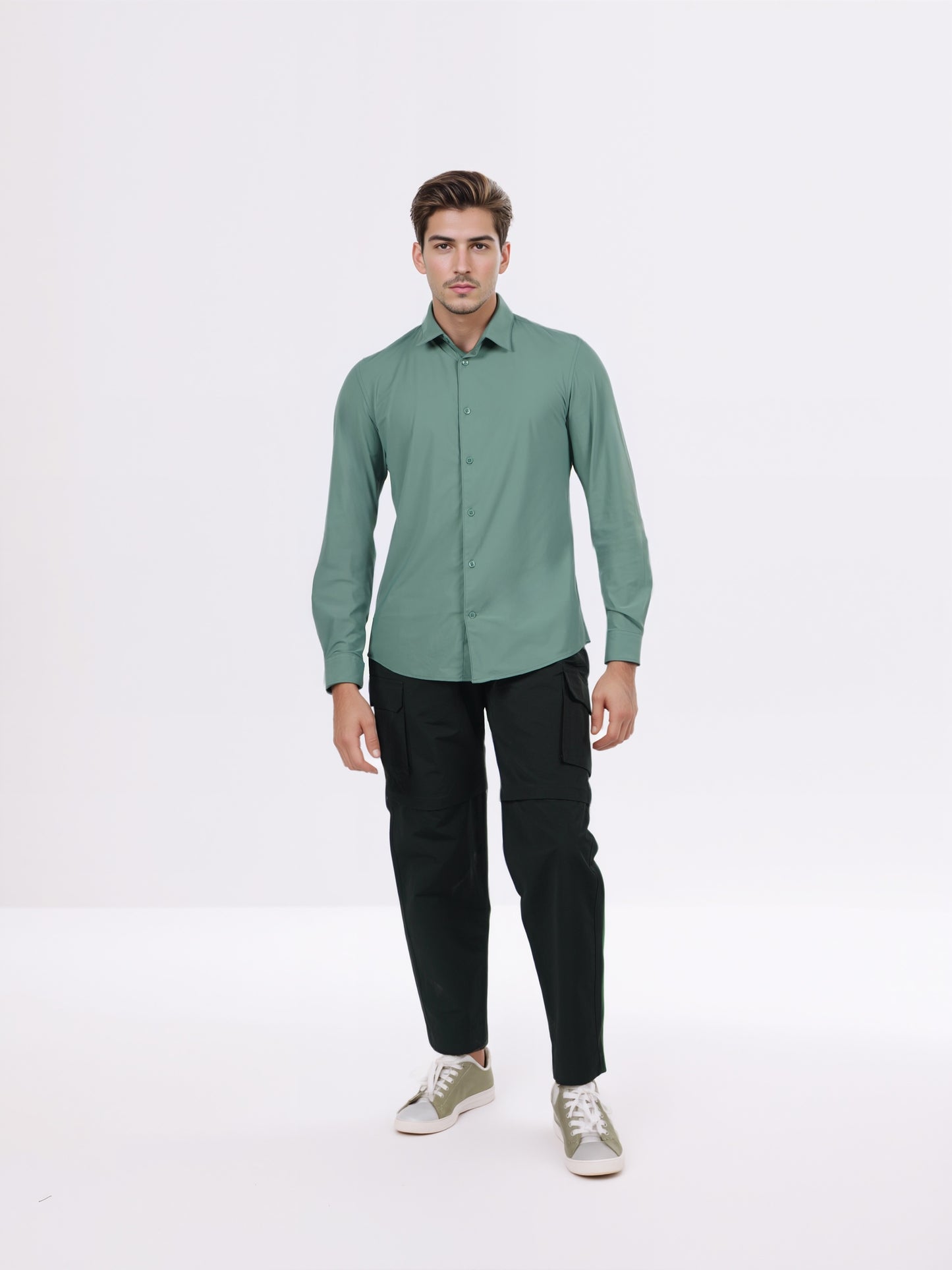 Celio* Men Green Solid Slim Fit Nylon Shirts