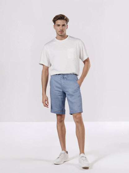 Celio* Men Blue Solid Bermuda Fit Linen Shorts