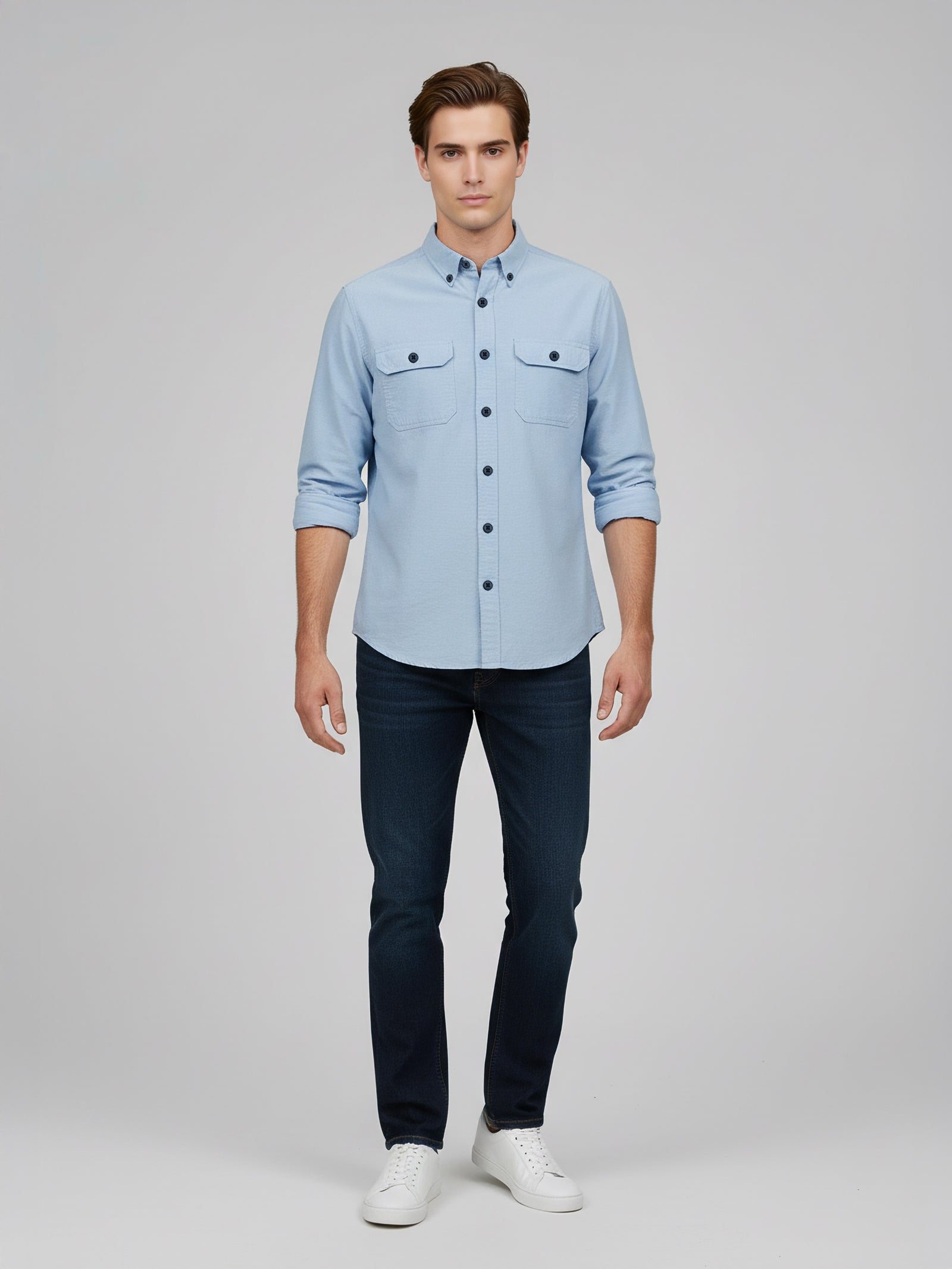 Celio* Men Blue Cotton Regular Fit Solid Shirts