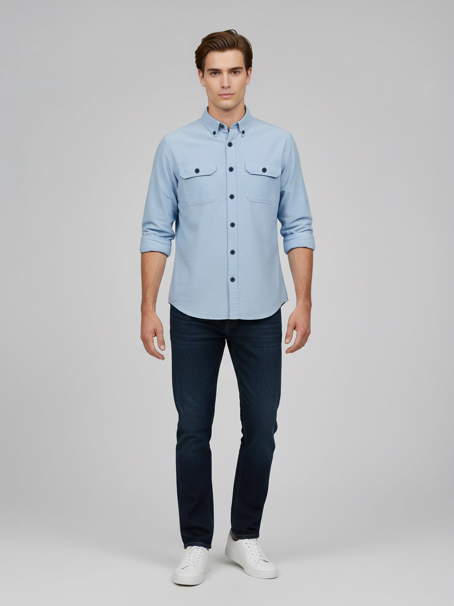Celio* Men Blue Cotton Regular Fit Solid Shirts