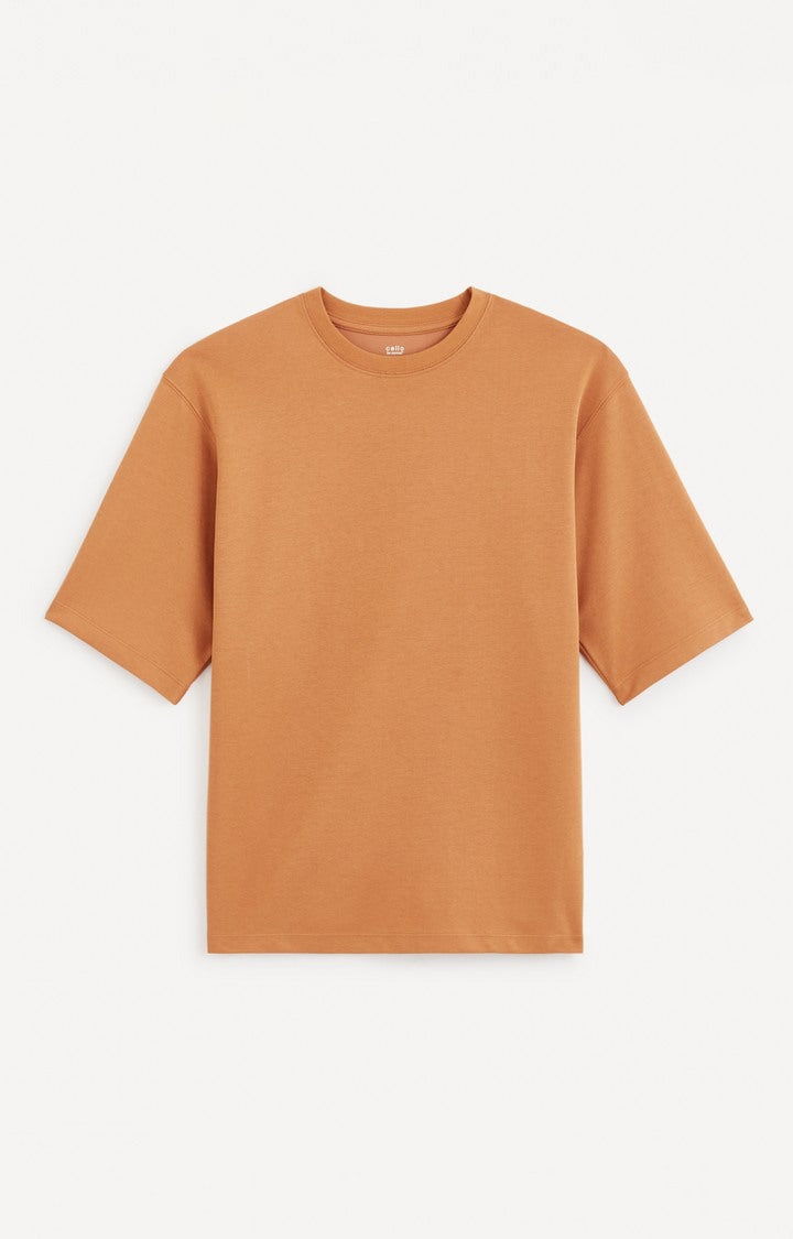 Celio* Solid Regular Fit Poly-Cotton Brown T-Shirt