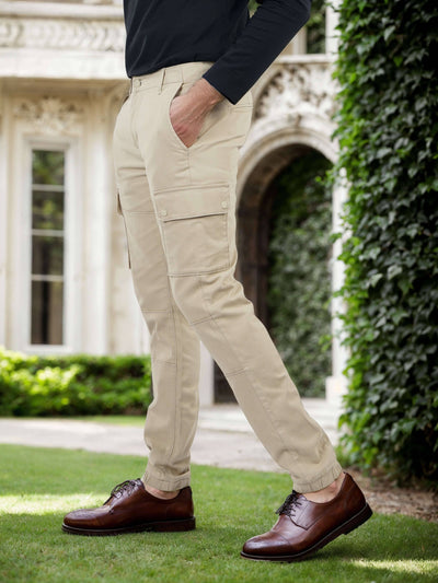 Celio Men Beige Solid Slim Fit Cotton Trousers