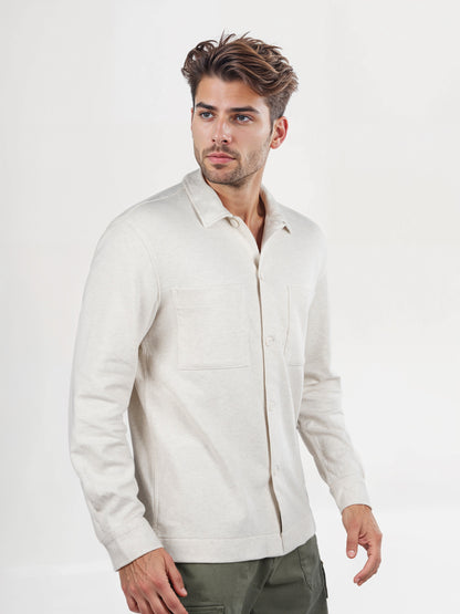 Celio* Solid Loose Fit Poly-Cotton Off White Shirt