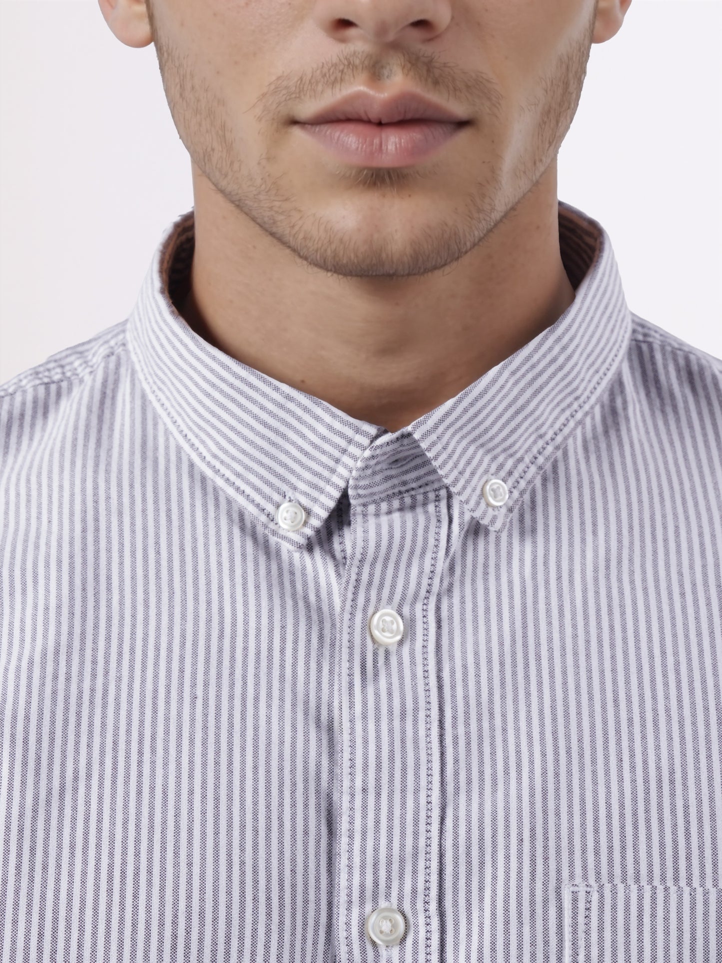 Celio* Men Purple Striped Regular Fit Cotton Shirts