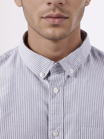 Celio* Men Purple Striped Regular Fit Cotton Shirts