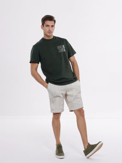 Celio* Men Olive Printed Boxy Cotton T-Shirt