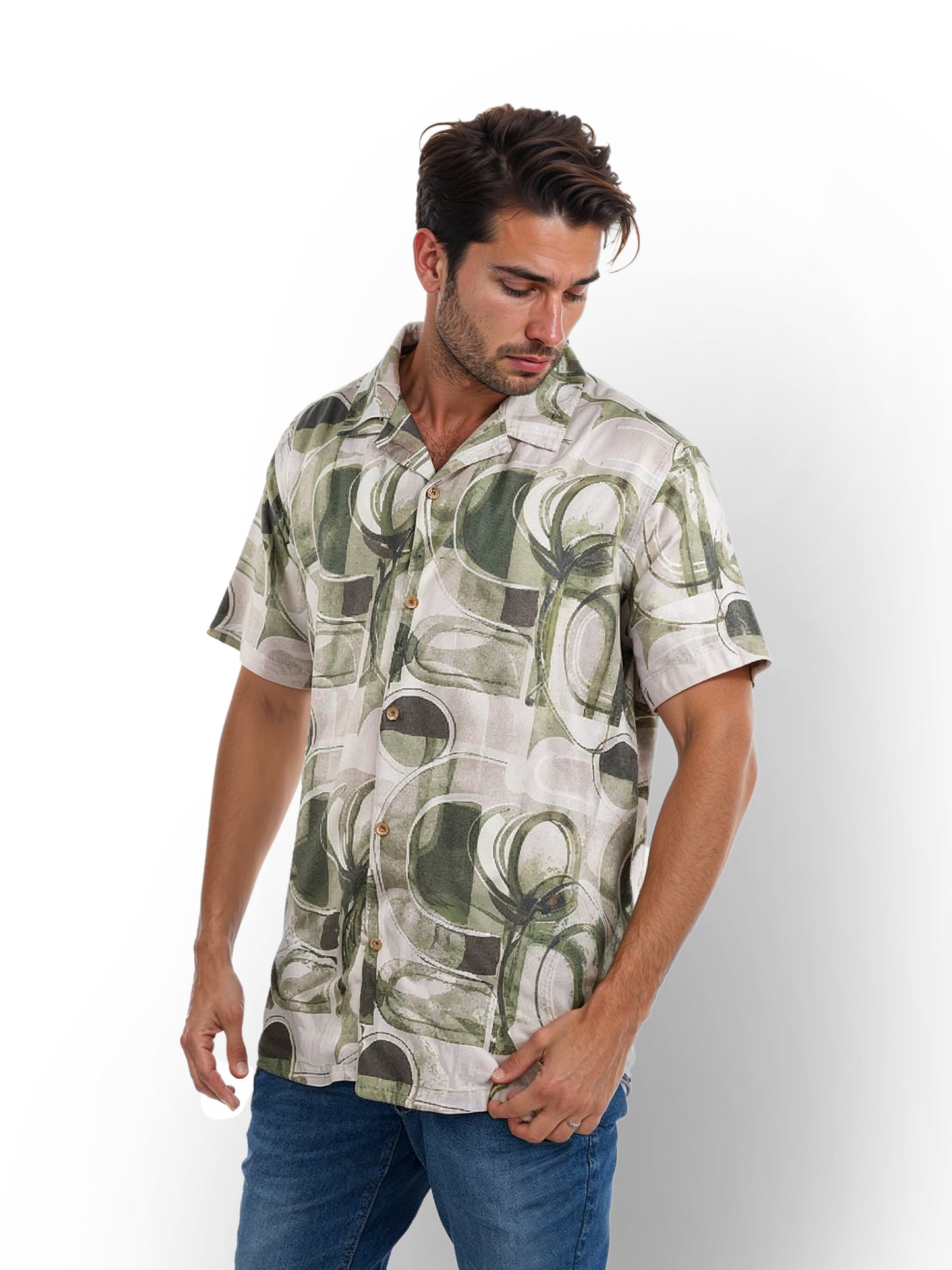 Olive Printed Viscose Shirt