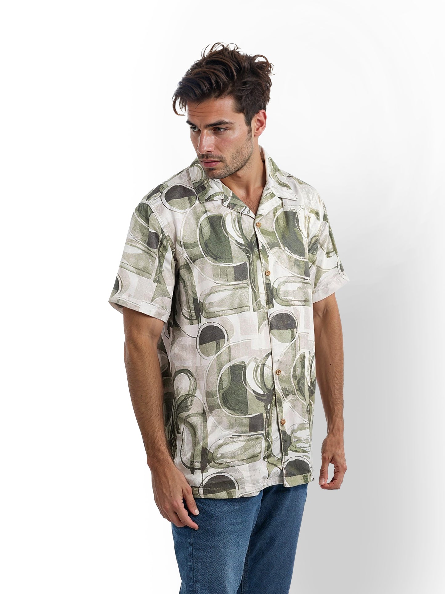 Olive Printed Viscose Shirt