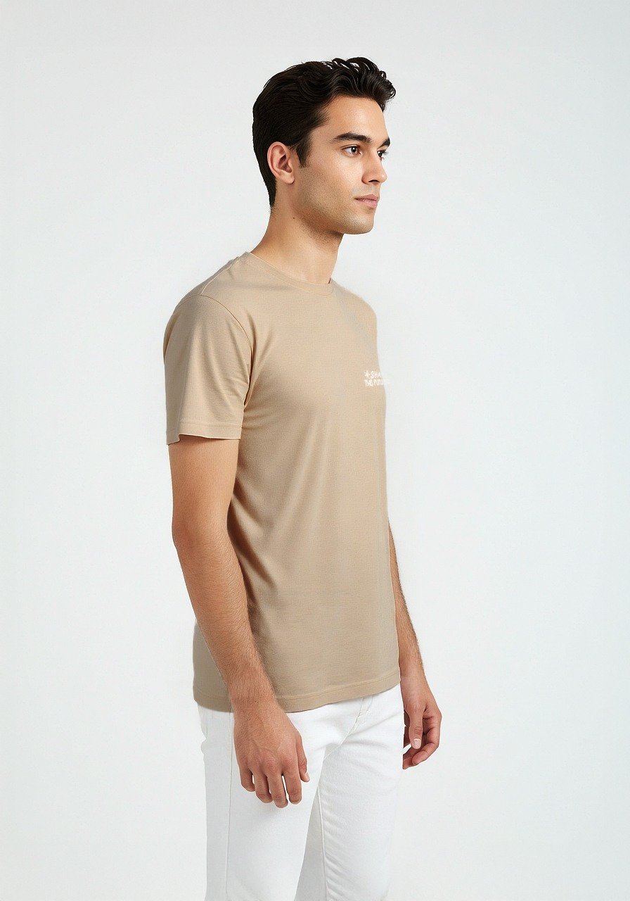 Celio* Men Beige Printed Oversized Cotton T-shirt