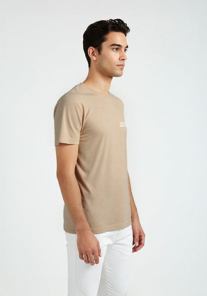 Celio* Men Beige Printed Oversized Cotton T-shirt