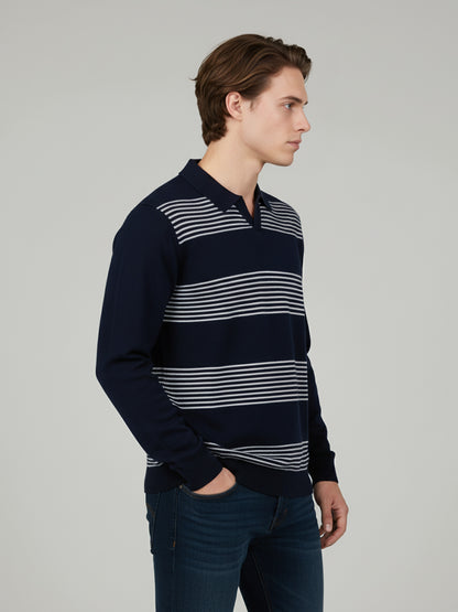 Celio* Men Navy Blue Striped Regular Fit Cotton T-Shirts