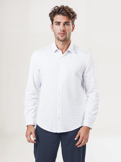 Celio* Solid Regular Fit Poly-Cotton White Shirts