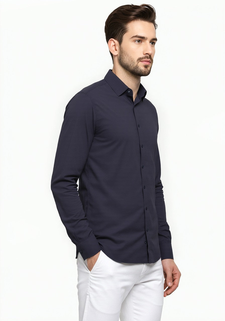 Celio* Men Navy Blue Solid Regular Fit Cotton Shirt