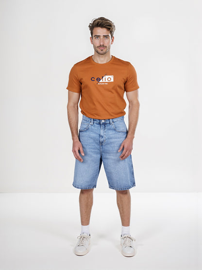 Celio* Cotton Straight Fit Blue Bermuda