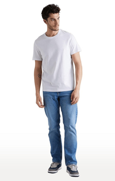 Celio Men White Solid Straight Fit Cotton T-Shirts