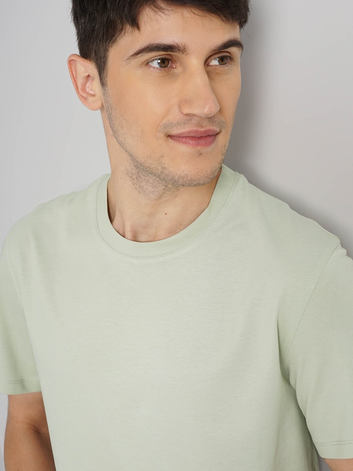 Green Solid Cotton T-shirt