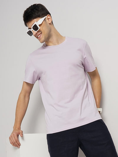 Celio* Solid Regular Fit Cotton Purple T-Shirt