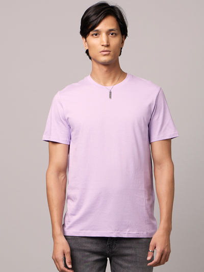 Celio Men Purple Solid Straight Fit Cotton T-Shirts