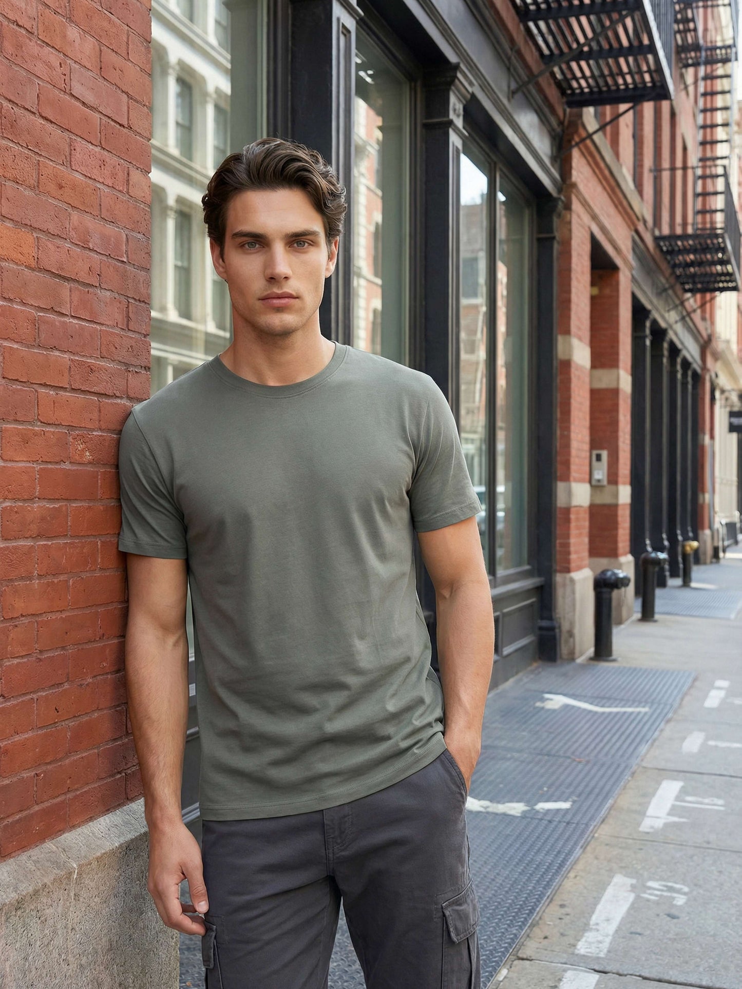 Celio* Men Green Solid Straight Fit Cotton T-Shirts