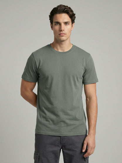 Celio* Men Green Solid Straight Fit Cotton T-Shirts
