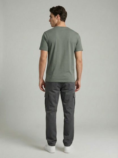 Celio* Men Green Solid Straight Fit Cotton T-Shirts