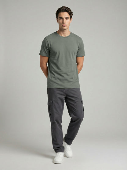 Celio* Men Green Solid Straight Fit Cotton T-Shirts