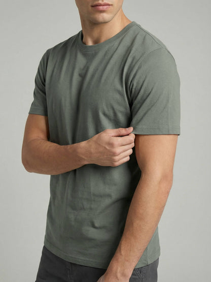 Celio* Men Green Solid Straight Fit Cotton T-Shirts