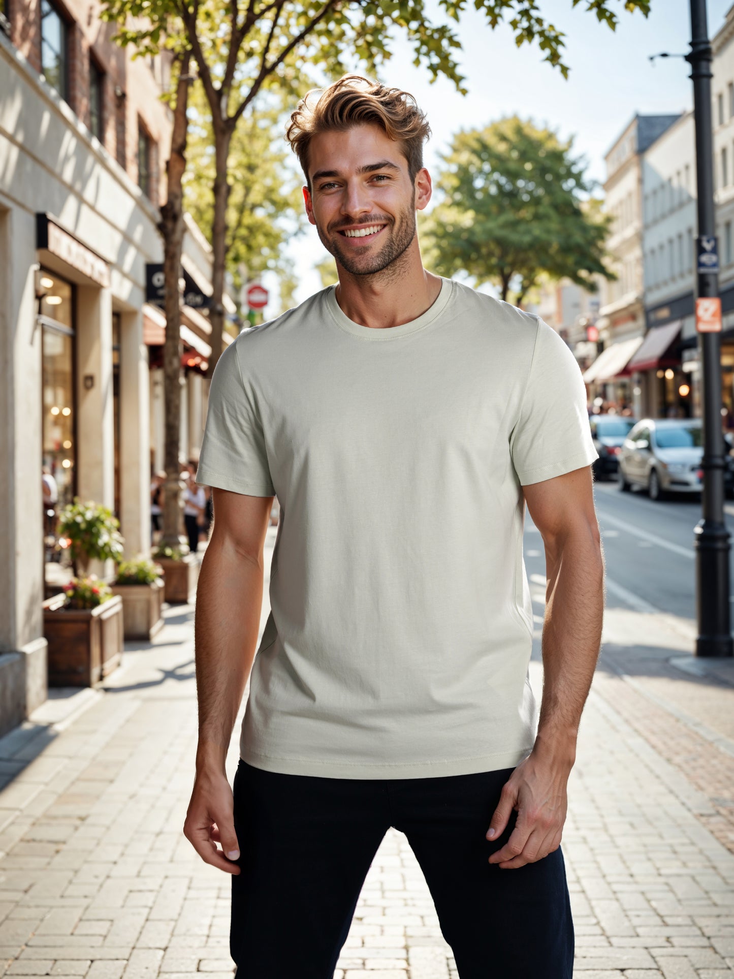 Celio* Solid Regular Fit Cotton Green T-Shirt