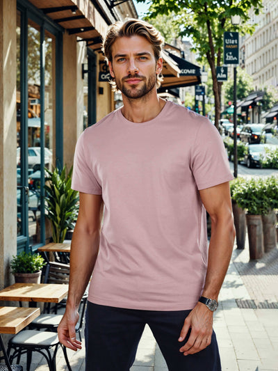 Celio Men Mauve Solid Straight Fit Cotton T-Shirts
