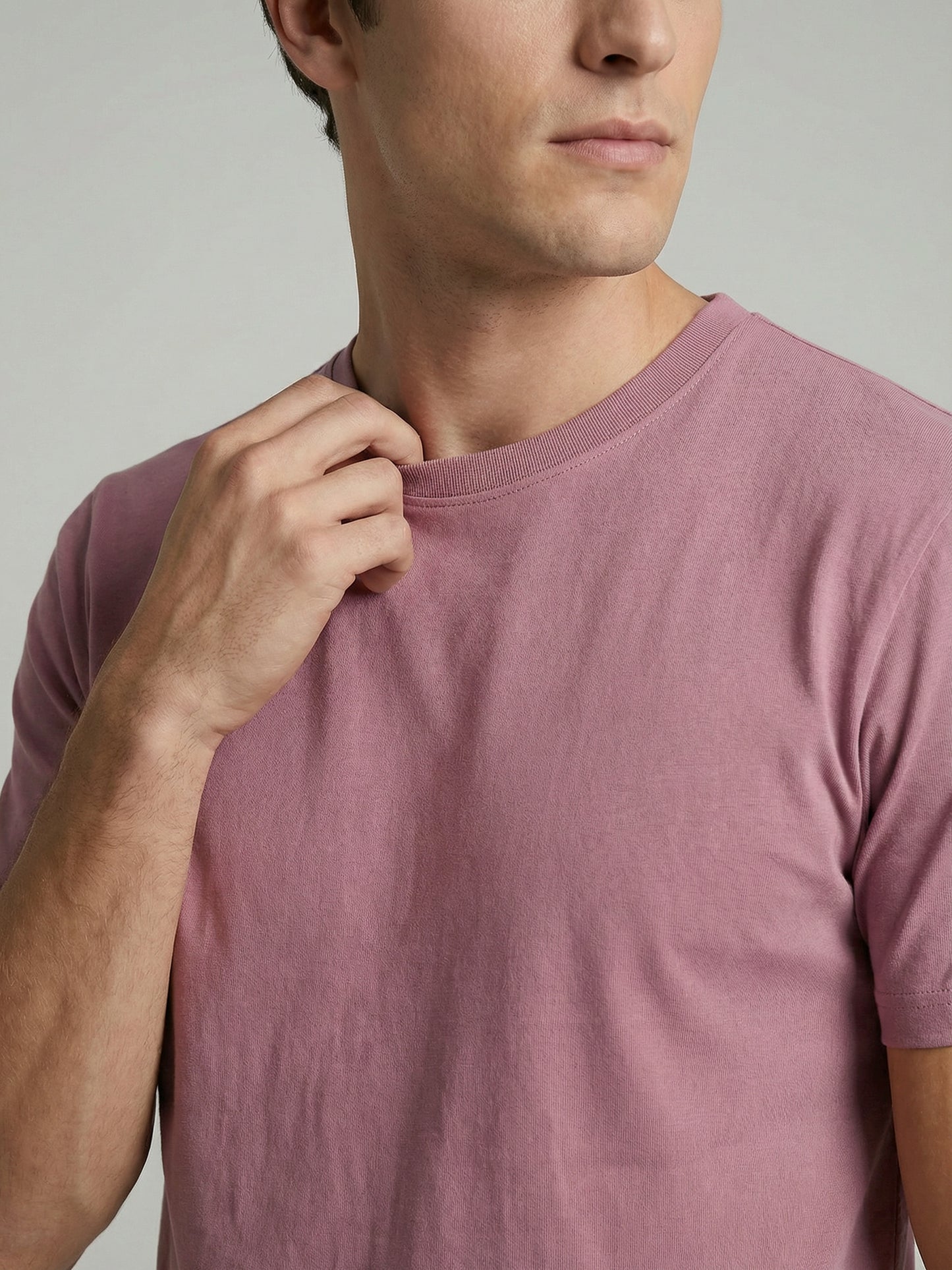 Slim Fit 100% Cotton Crew Neck T-Shirt - Pink