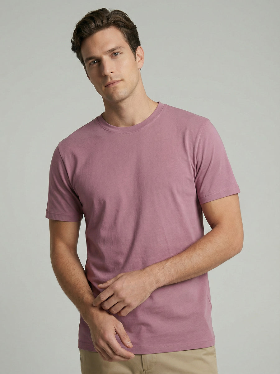 Slim Fit 100% Cotton Crew Neck T-Shirt - Pink