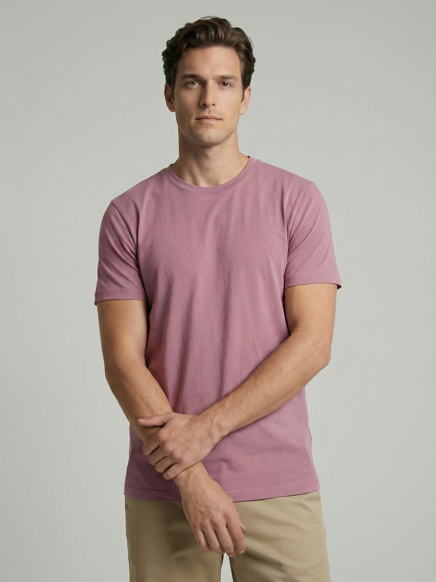 Slim Fit 100% Cotton Crew Neck T-Shirt - Pink