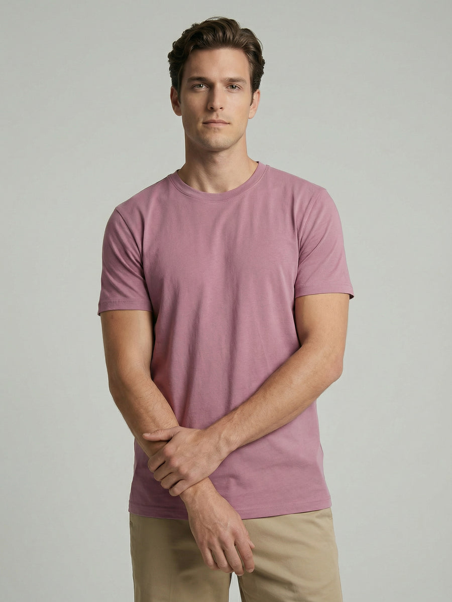 Slim Fit 100% Cotton Crew Neck T-Shirt - Pink