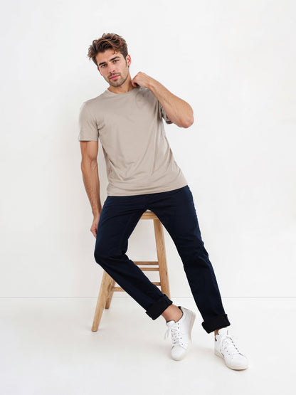 Celio* Solid Regular Fit Cotton Beige T-Shirt