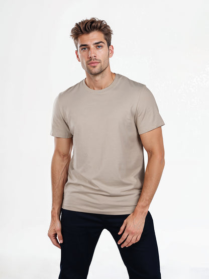 Celio* Solid Regular Fit Cotton Beige T-Shirt