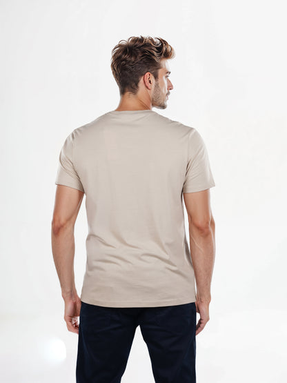 Celio* Solid Regular Fit Cotton Beige T-Shirt