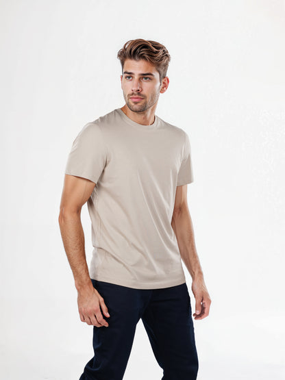 Celio* Solid Regular Fit Cotton Beige T-Shirt