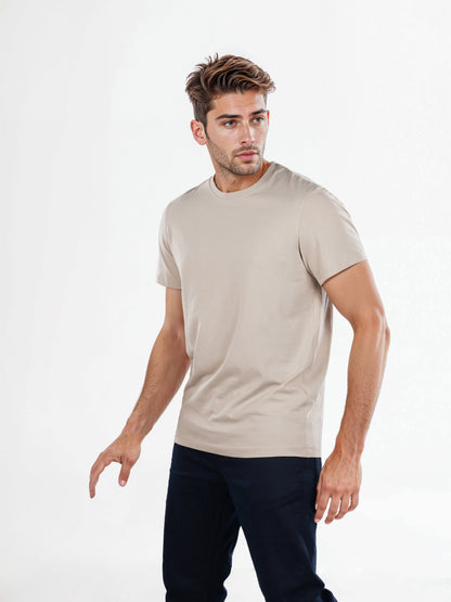Celio* Solid Regular Fit Cotton Beige T-Shirt