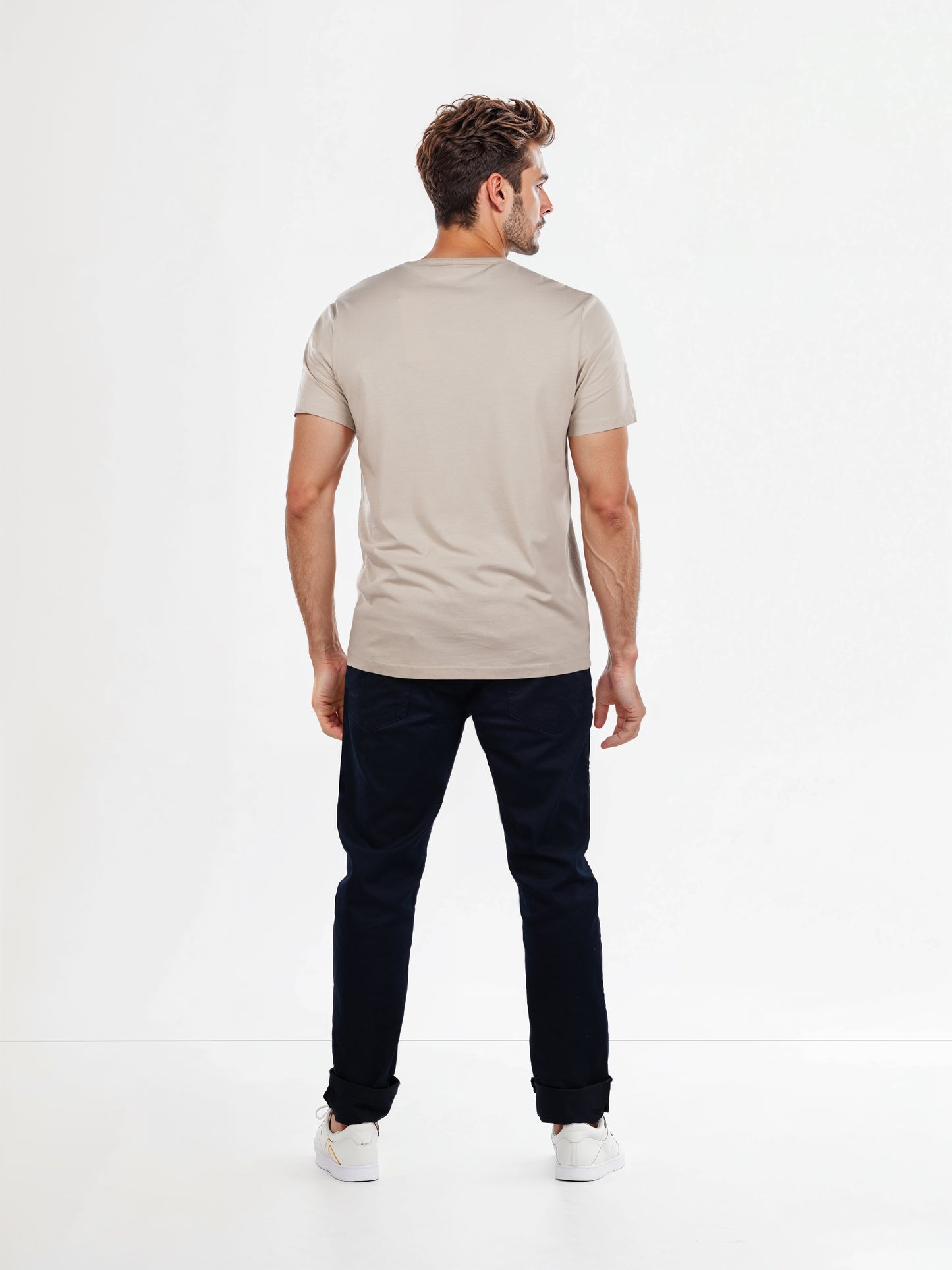 Celio* Solid Regular Fit Cotton Beige T-Shirt