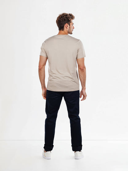 Celio* Solid Regular Fit Cotton Beige T-Shirt