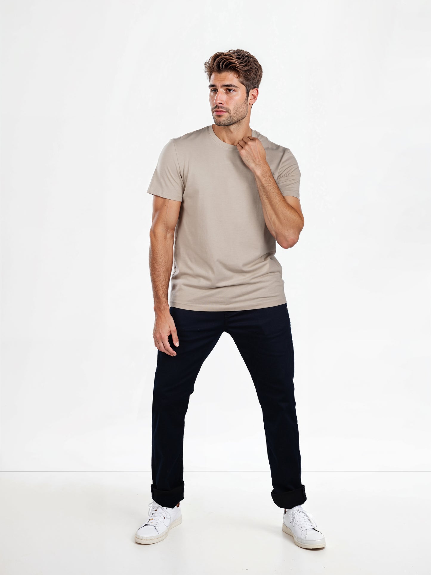 Celio* Solid Regular Fit Cotton Beige T-Shirt