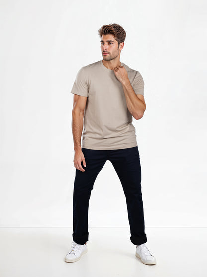 Celio* Solid Regular Fit Cotton Beige T-Shirt