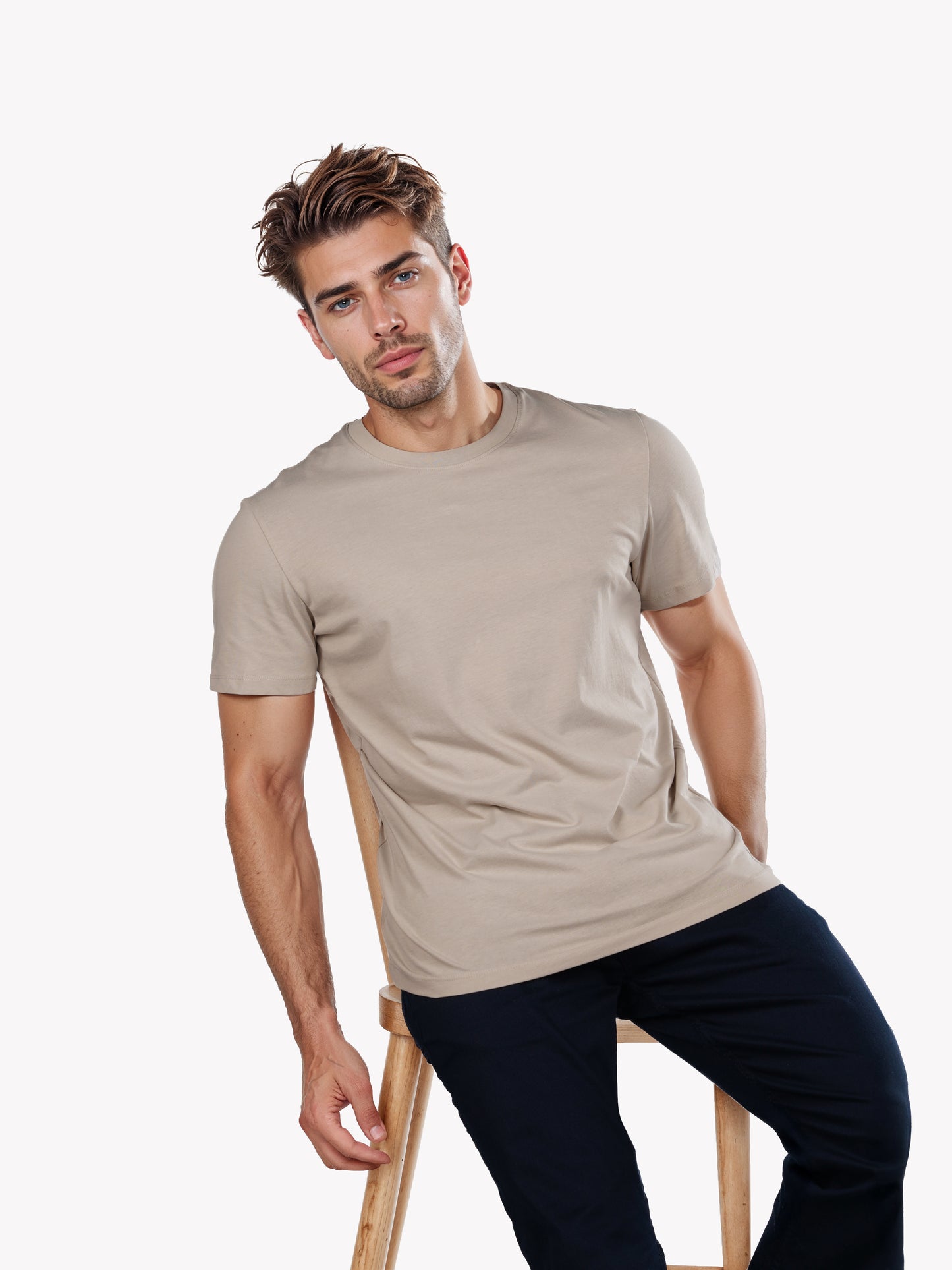 Celio* Solid Regular Fit Cotton Beige T-Shirt