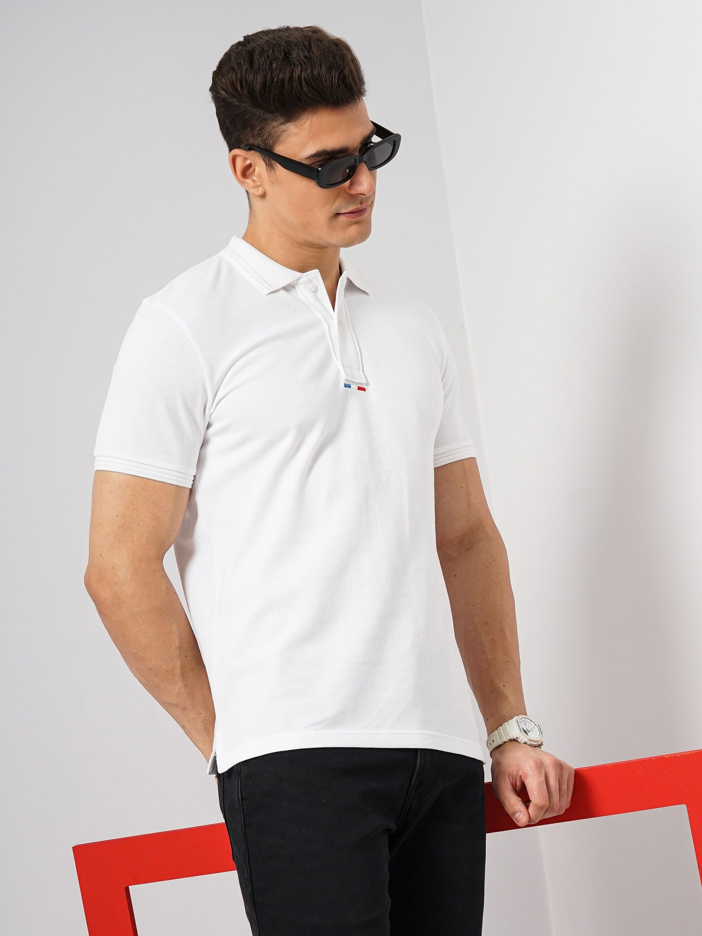 White Solid Cotton Polo