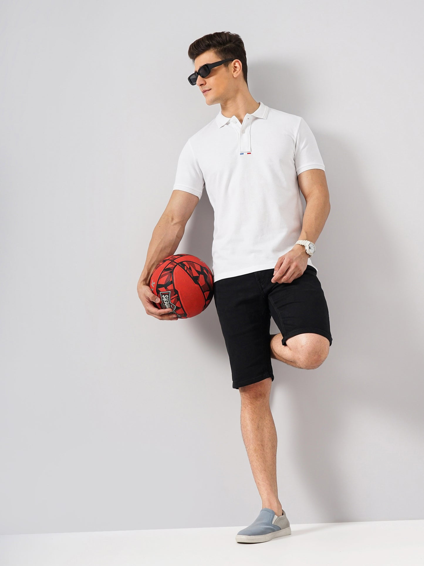 White Solid Cotton Polo